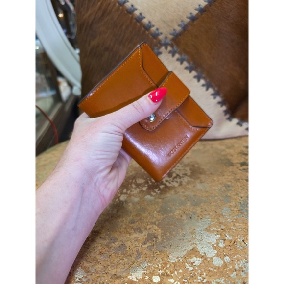Bostanten Small Brown Leather Bifold Wallet Snap Closure Zip Pocket - Picture 10 of 10